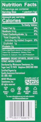 image:imageWholesome Sweeteners Organic Stevia 75 Count Packets Zero Calorie Sweetener Blend Keto Friendly Non GMO Gluten Free amp Vegan 1 Pack75 Packets